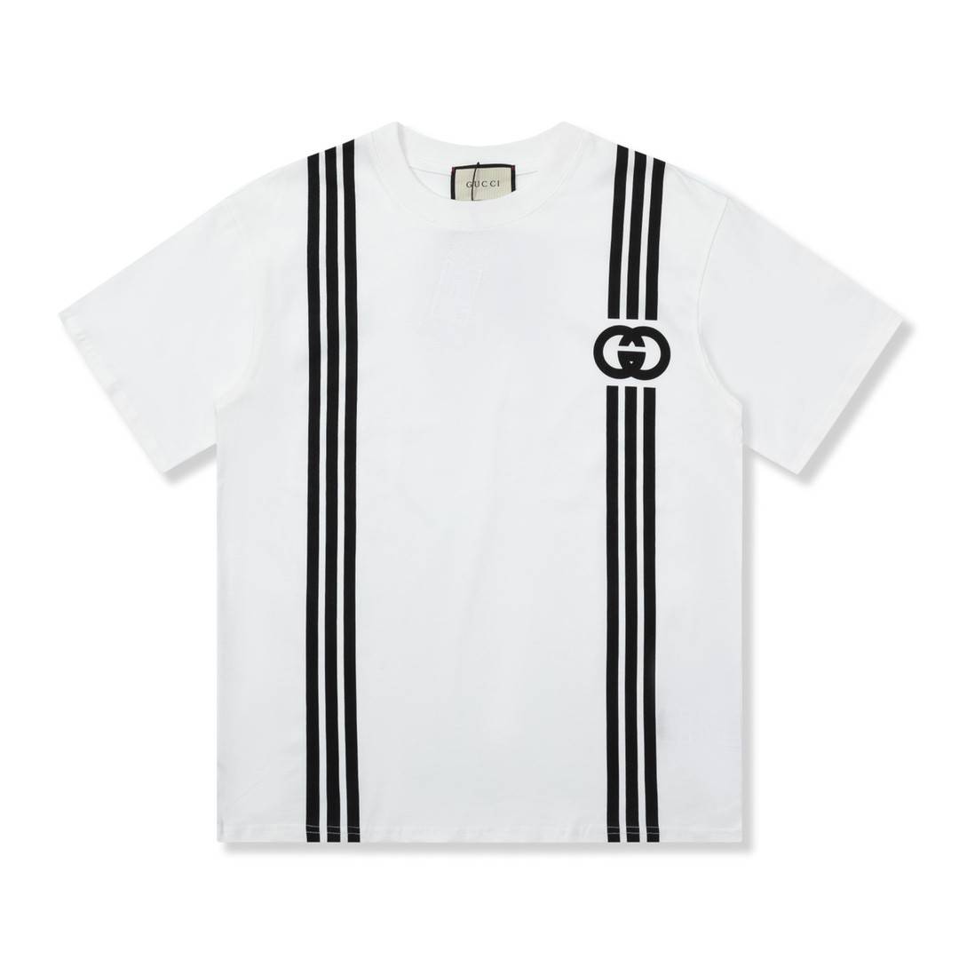 G*u*i  23ss double g vertical stripe foam printed t-shirt