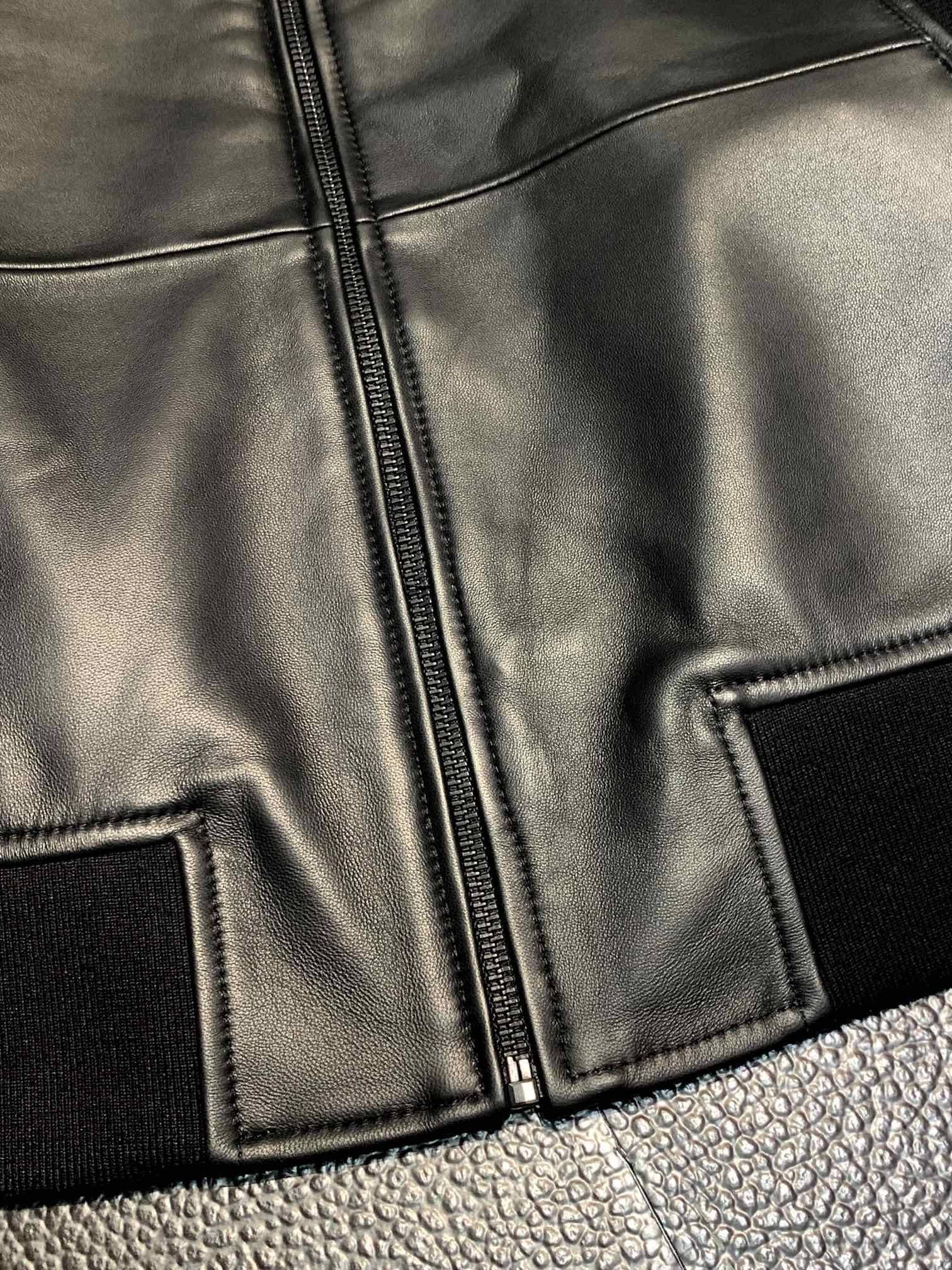 Zegna Stand collar leather jacket