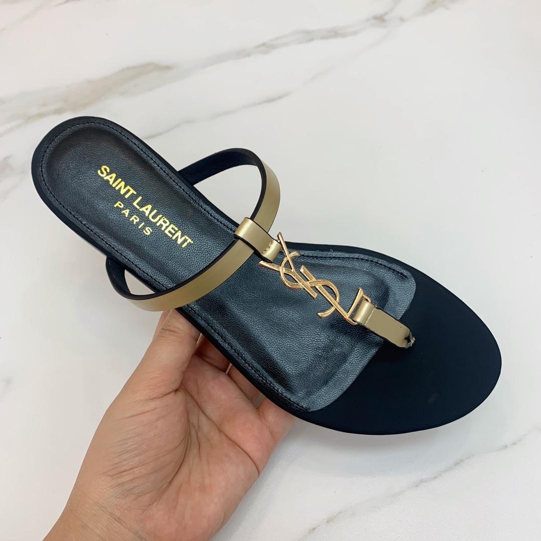 YSL letter buckle flat slippers, size: 35-42 (40, 41, 42 are not refundable for custom orders)