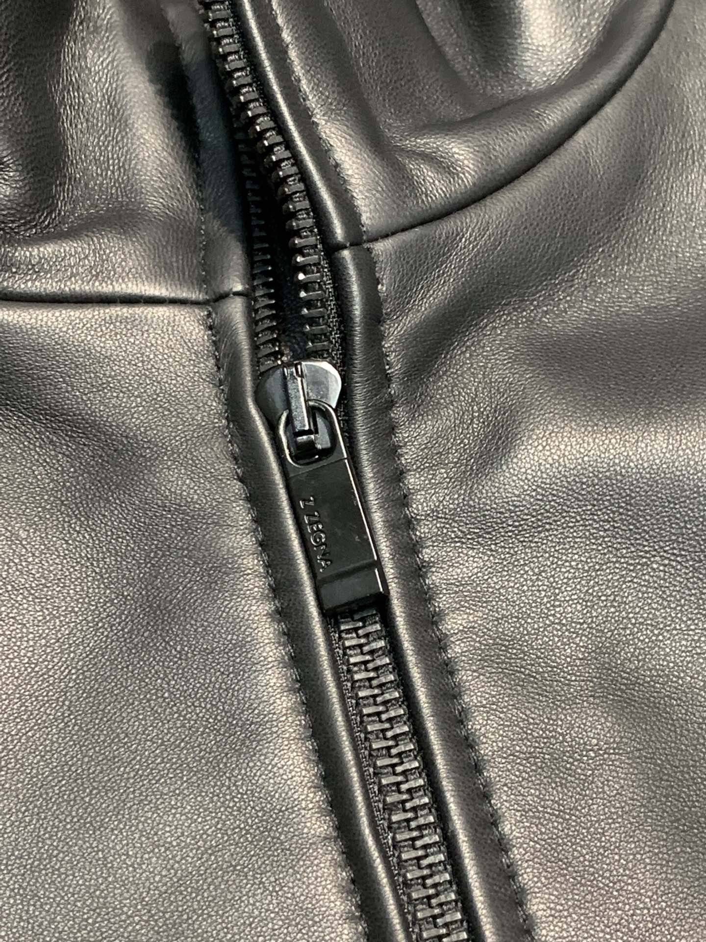 Zegna Stand collar leather jacket