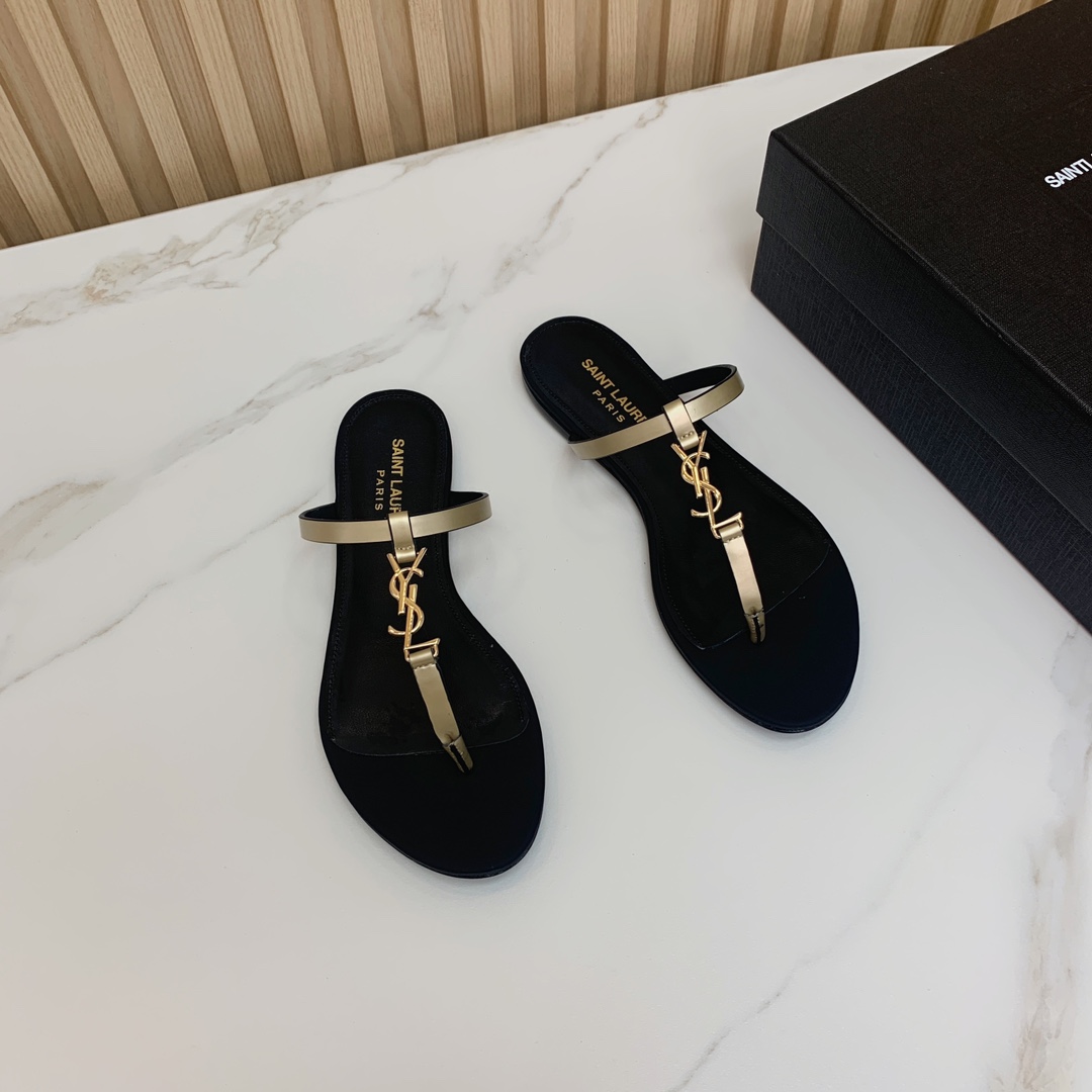 YSL letter buckle flat slippers, size: 35-42 (40, 41, 42 are not refundable for custom orders)