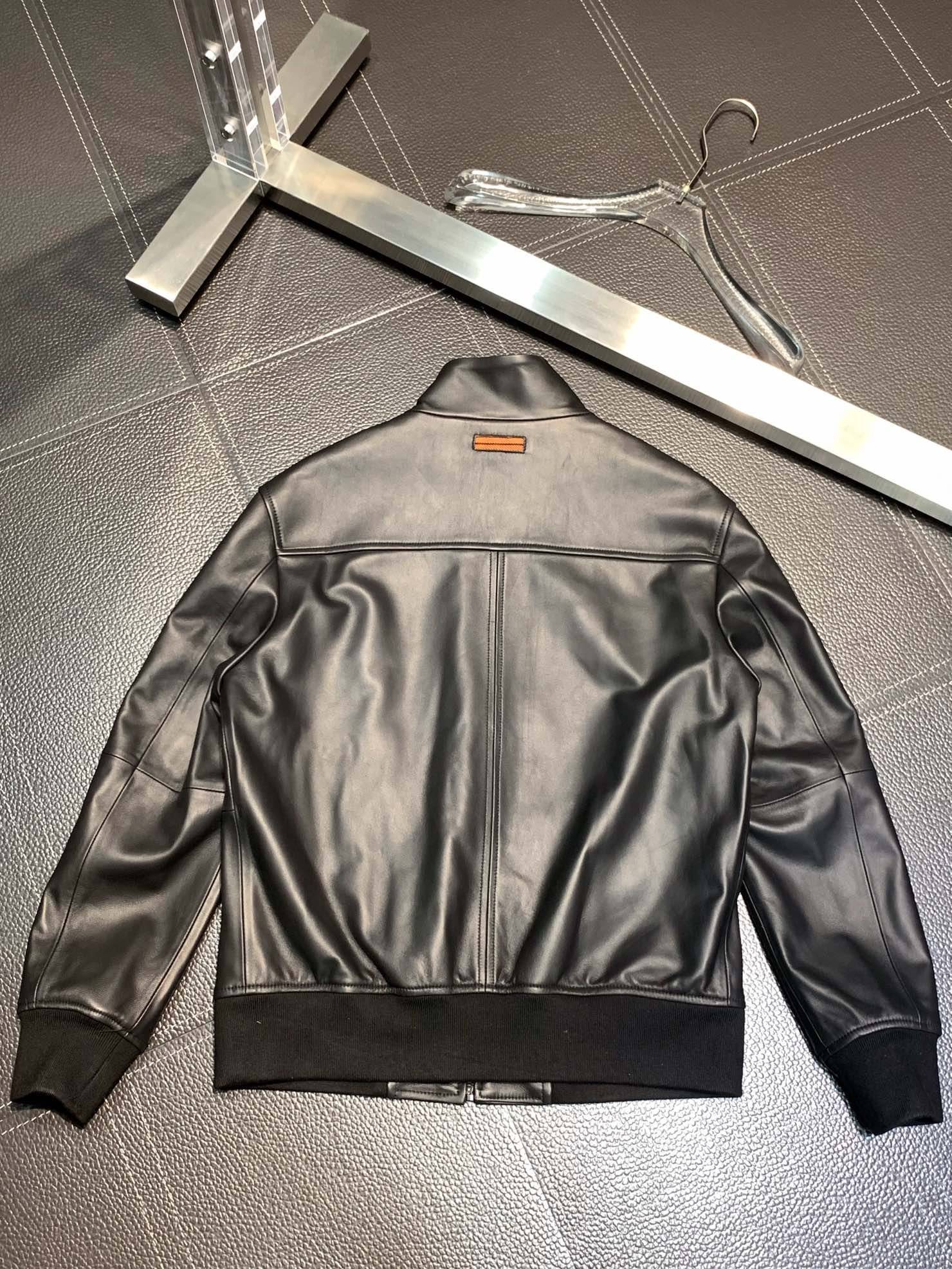 Zegna Stand collar leather jacket