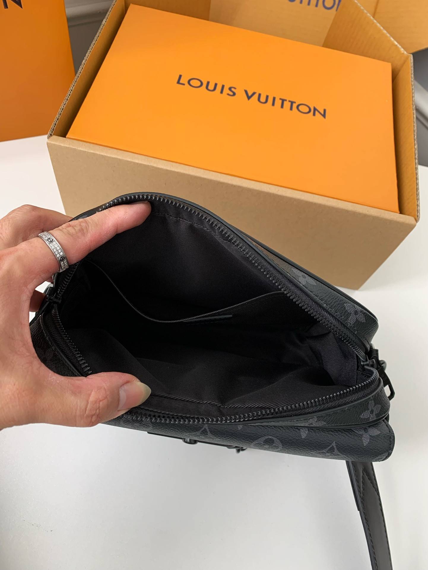 L*V Autumn/Winter New STEAMER Black Flower Messenger Bag M46795, Top Quality