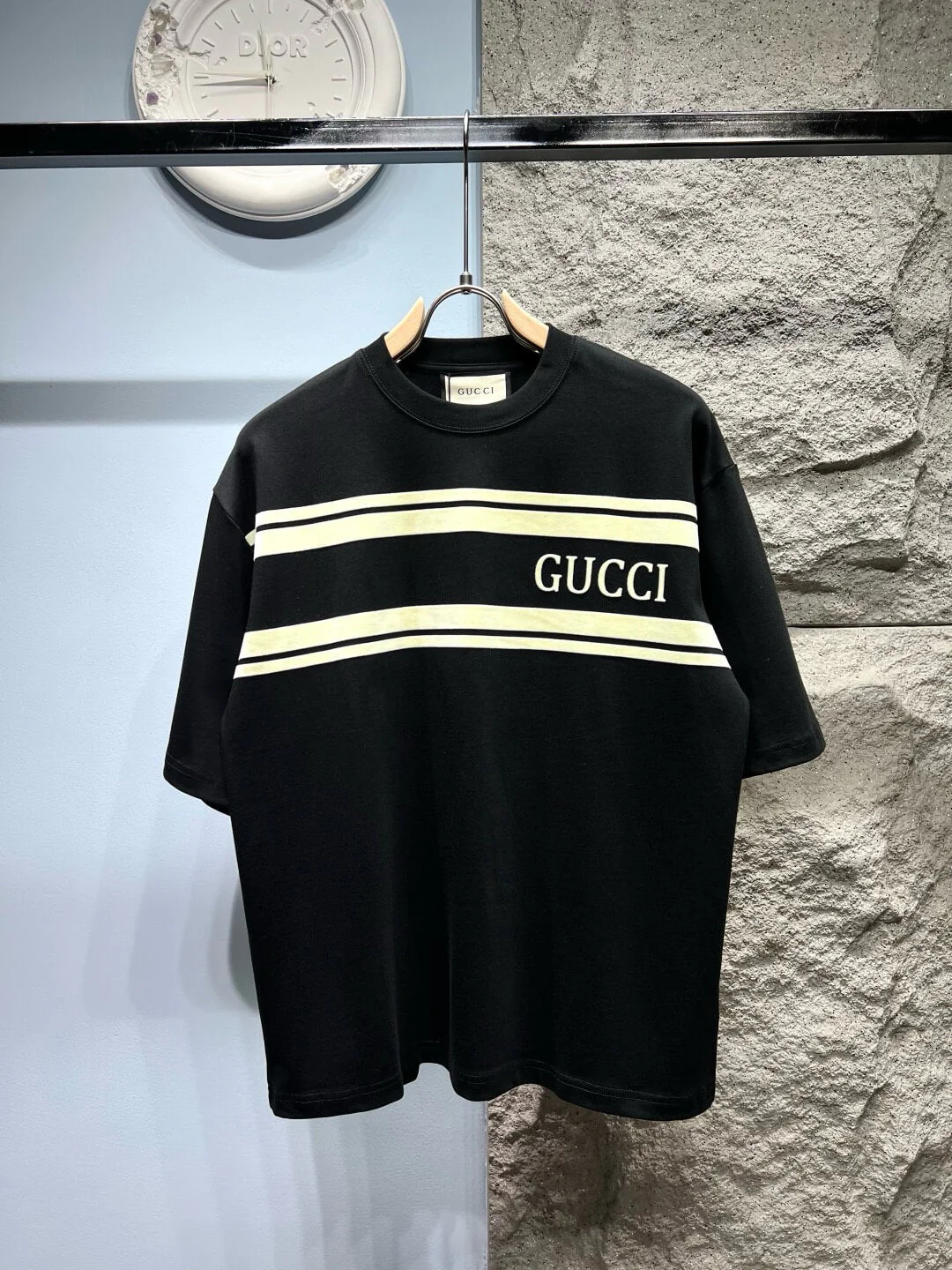 Letter Embroidered Striped T Shirt