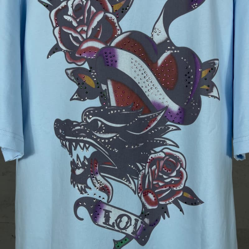 Front & Back Rhinestone Destroyed T-Shirt