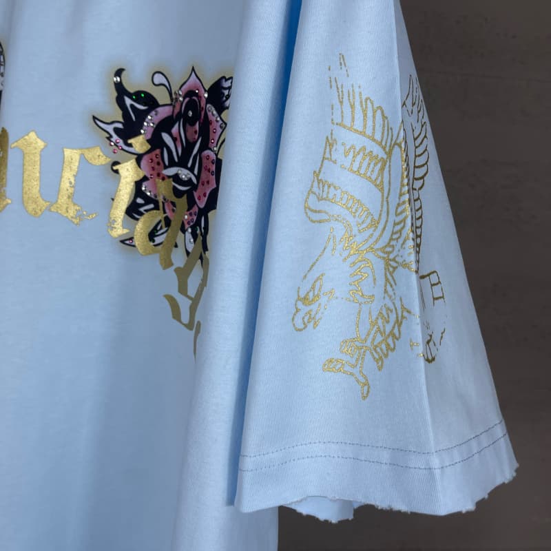 Front & Back Rhinestone Destroyed T-Shirt