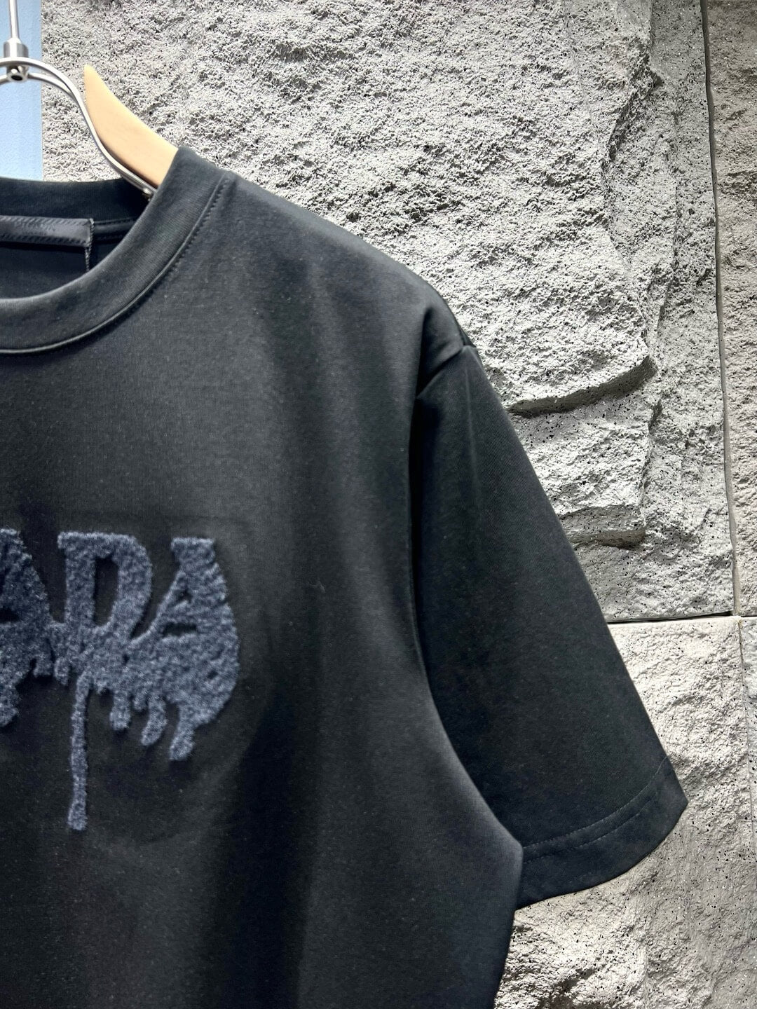 Jacquard Fuzzy Lettering T Shirt