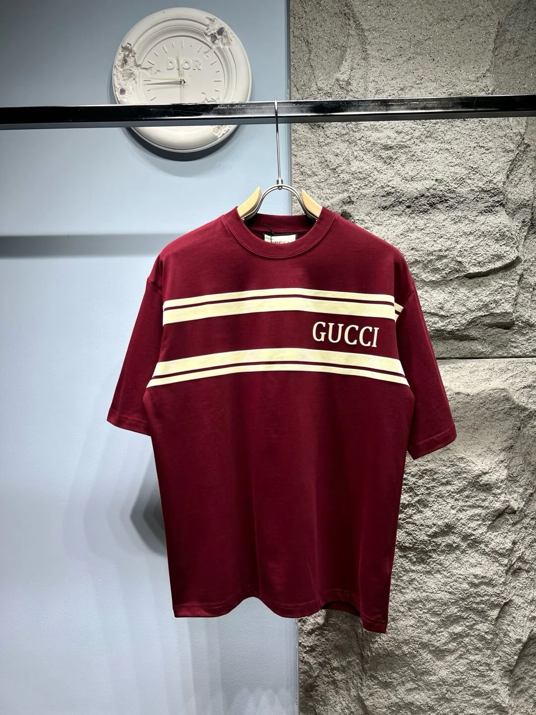 Letter Embroidered Striped T Shirt