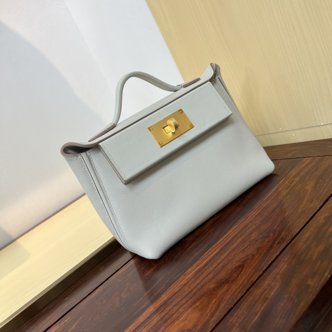 Hermès new Kelly2424mini handmade glacier white evercolor Swift leather size: 21cm