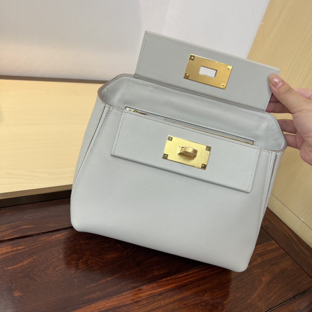 Hermès new Kelly2424mini handmade glacier white evercolor Swift leather size: 21cm