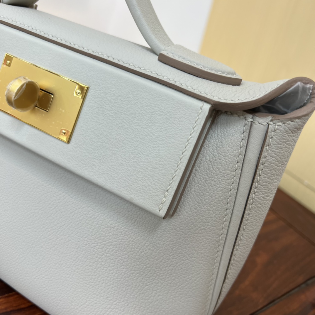 Hermès new Kelly2424mini handmade glacier white evercolor Swift leather size: 21cm