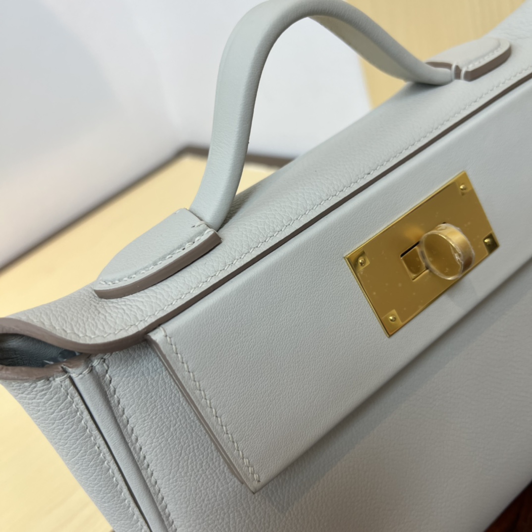 Hermès new Kelly2424mini handmade glacier white evercolor Swift leather size: 21cm