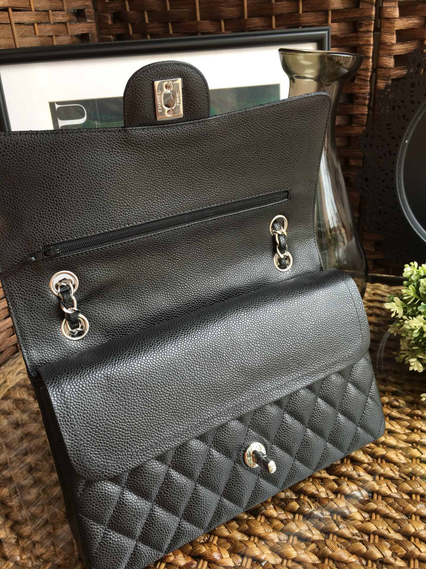 Chanle Classic Double Flap Caviar Silver Hardware