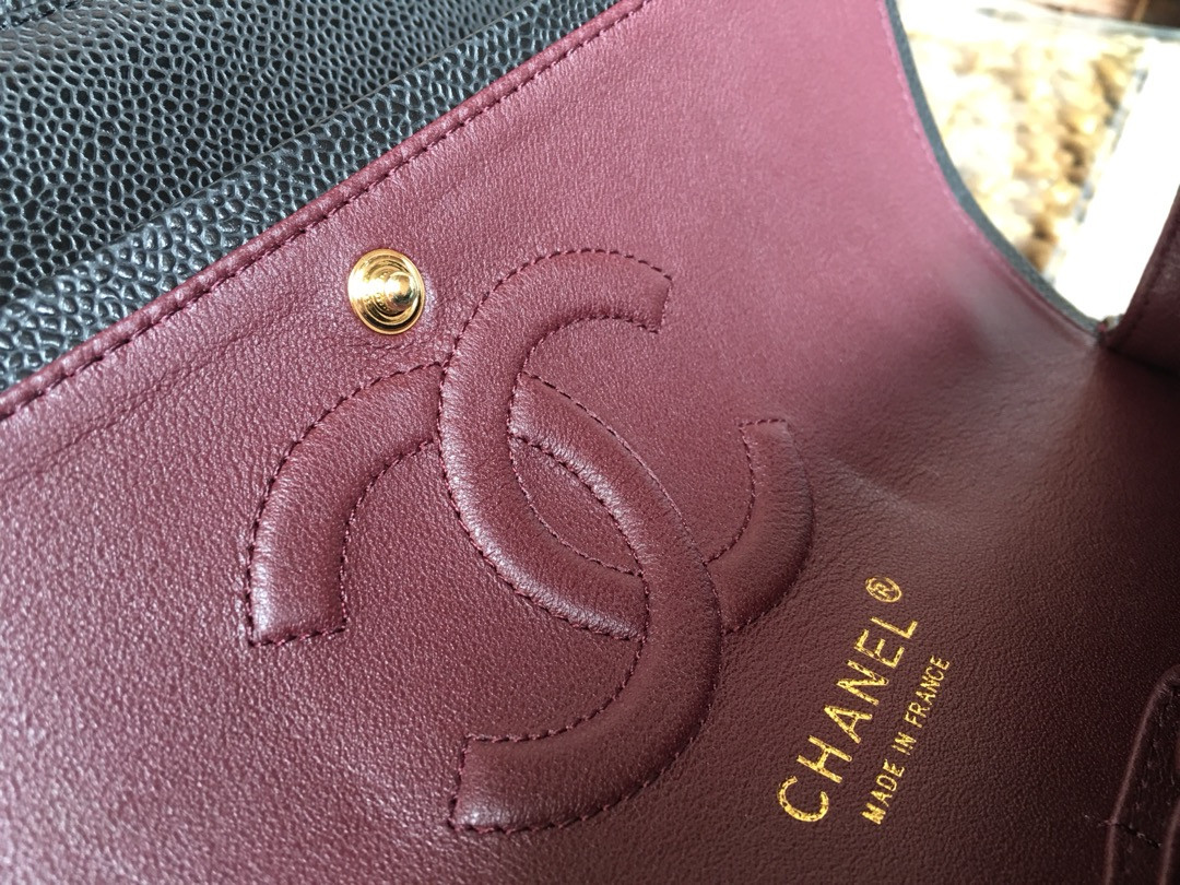 Chanle Classic Double Flap Caviar Leather With Gold Hardware