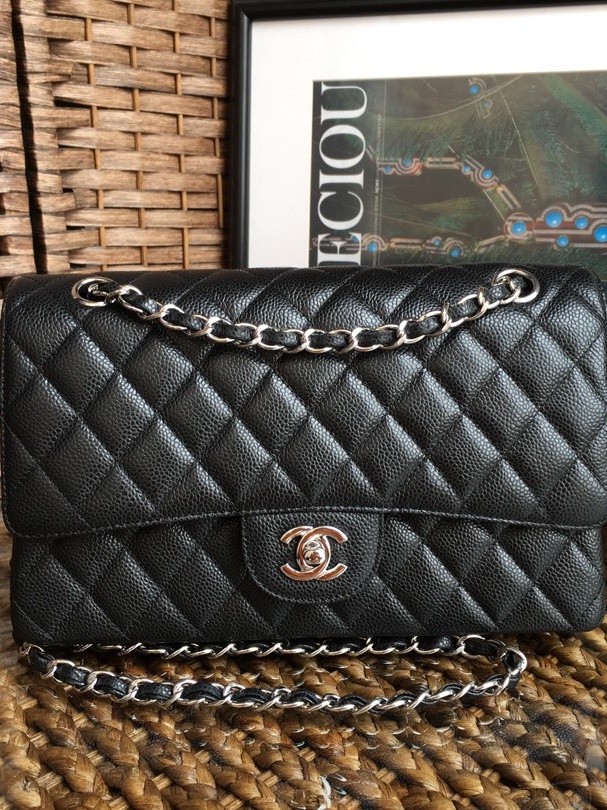 Chanle Classic Double Flap Caviar Silver Hardware